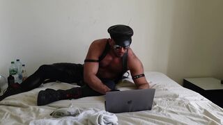 Leather hunk in chaps with gloves masturbating to porn (Paul Europe) - 10 image