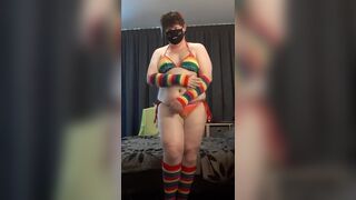 Horny Chubby Femboy in Rainbow Bikini