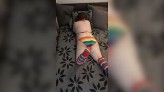 Horny Chubby Femboy in Rainbow Bikini