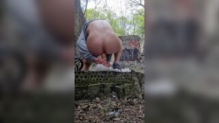 guy andkvcat in the woods on a dildo - 8 image