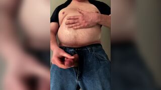 Jacking Off Rubbing Oil on Belly and Cock