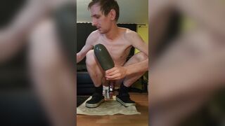 Faggot rides giant plug and cums - 7 image