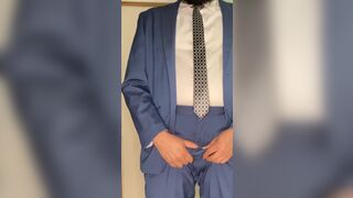 Straight Small dick daddy jacks off in business suit - 4 image