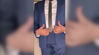 Straight Small dick daddy jacks off in business suit - 5 image