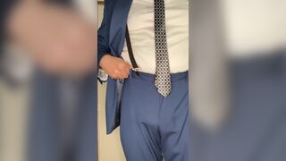 Straight Small dick daddy jacks off in business suit - 6 image