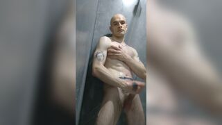 Lean ripped body jerking off and cumming in gym shower - 9 image