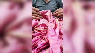 Dick head rub with pink shaded satin silky salwar of neighbour (24) - 10 image
