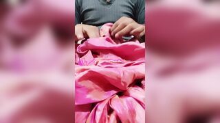 Dick head rub with pink shaded satin silky salwar of neighbour (24) - 4 image