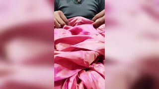 Dick head rub with pink shaded satin silky salwar of neighbour (24) - 5 image