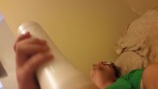 Fucking my fleshlight hard with cock ring. (intense orgasim and moan