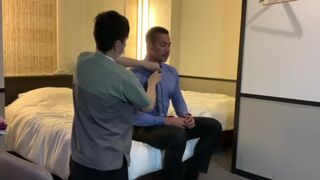 Gay porn star Ryuji came to receive a massage in a suit. Take off, do naughty things, and finish wit - 4 image
