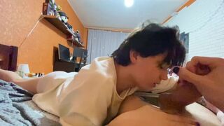 inexperienced guy sucks his friend and licks cum - 8 image