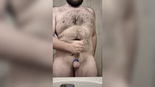 Big hairy chest guys rubbing his body and playing with himself - 4 image