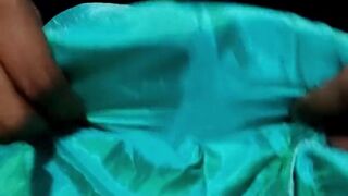 Handjob with green satin silky suit salwar of mami (07) - 7 image