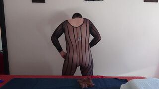 Crossdresser masturbates while teasing in sexy nylon stockings and high heels - part 1
