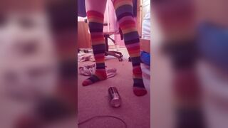 Femboy using a can of Monster as a dildo