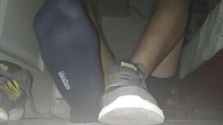 Blue sweaty socks and bare feet with cumshot - 3 image