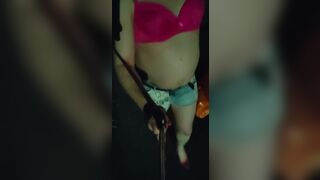 Sissy Jayci walking in short shorts