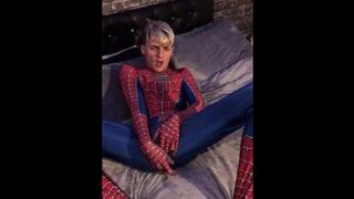 Spider-Man plays with anal beads and black dildo - 1 image