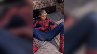 Spider-Man plays with anal beads and black dildo - 10 image