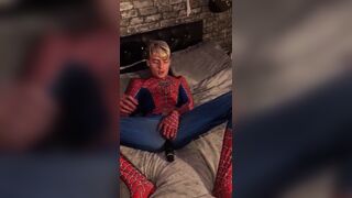 Spider-Man plays with anal beads and black dildo - 12 image