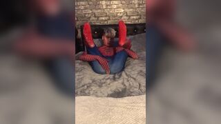 Spider-Man plays with anal beads and black dildo - 3 image