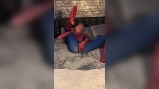 Spider-Man plays with anal beads and black dildo - 4 image