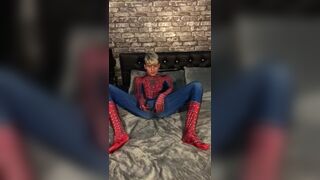 Spider-Man plays with anal beads and black dildo - 5 image