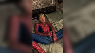 Spider-Man plays with anal beads and black dildo - 8 image