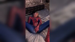 Spider-Man plays with anal beads and black dildo - 9 image